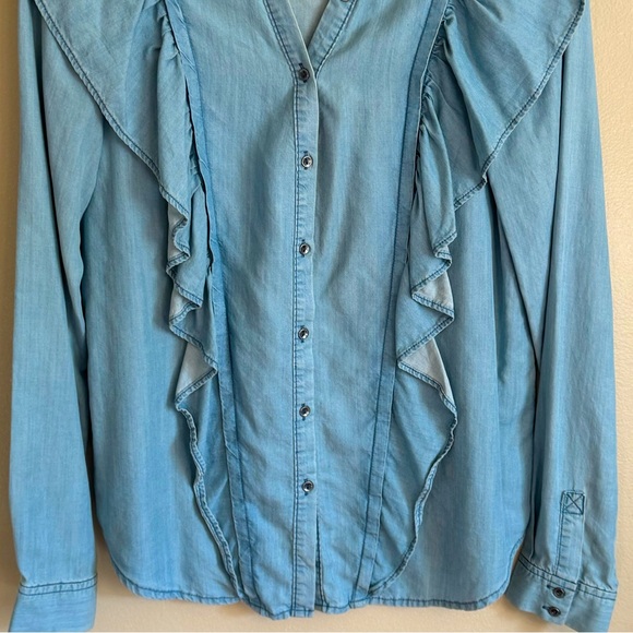 NWOT 🔹PAIGE Chambray Ruffled Button Down Tencel Long Sleeve Shirt (brand new!) - Picture 5 of 7